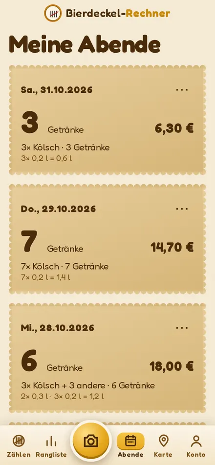 Screenshot: Meine Abende