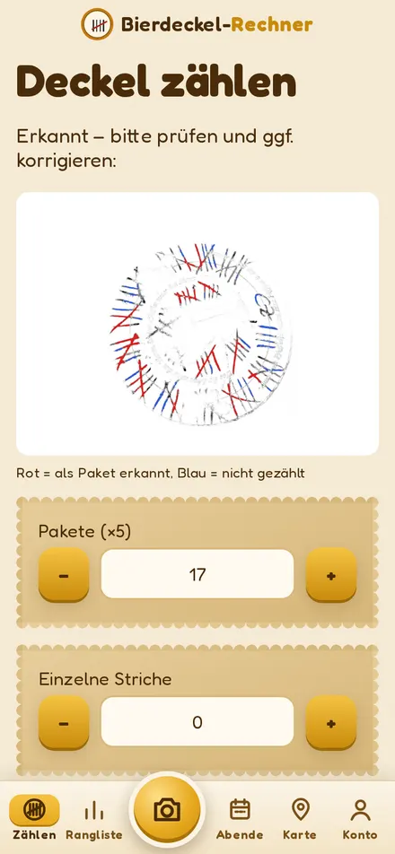 Screenshot: Striche prüfen